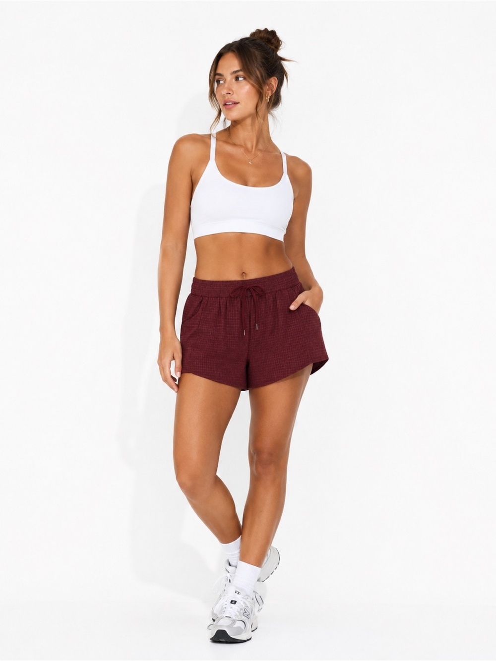 Fabletics Burgundy Running Shorts Size Large Drawstring Athletic Shorts